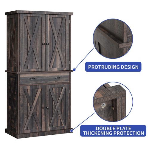 Wood Kitchen Storage Cabinets w/Drawer & Adjustable Shelve 72-in Pantry Cupboard - Picture 7 of 12