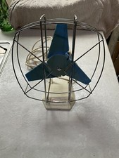Retro 60s Desk Top Fan By Thermair , Cream, Blue & Chrome , Working Order 