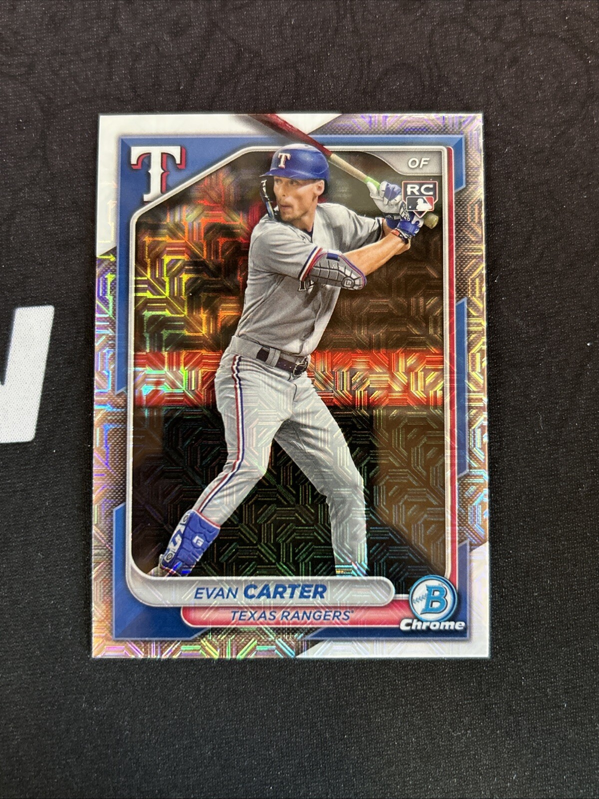 2024 Bowman Chrome Evan Carter Mojo Refractor #65 Rangers