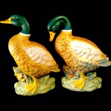 MALLARD DUCK FIGURINES LARGE SET OF 2 HAND PAINTED 9 1/4"  8 3/4" VINTAGE