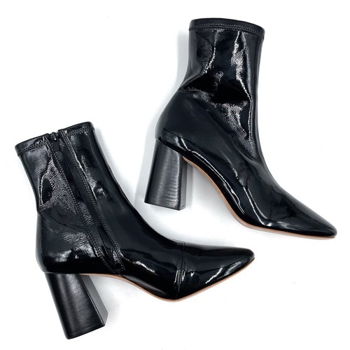 Loeffler Randall Elise Slim Ankle Boots Black Patent Leather Block Heel Sz 7.5 - Picture 3 of 9