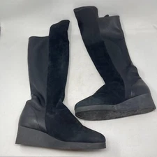 Arche Over Knee Boots Tall Black Nubuck Pebble Leather Zip Womens Size 7US 38 EU