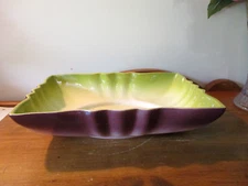VINTAGE MCM LOS ANGELES POTTERIES #100 GREEN & BROWN CONSOLE BOWL