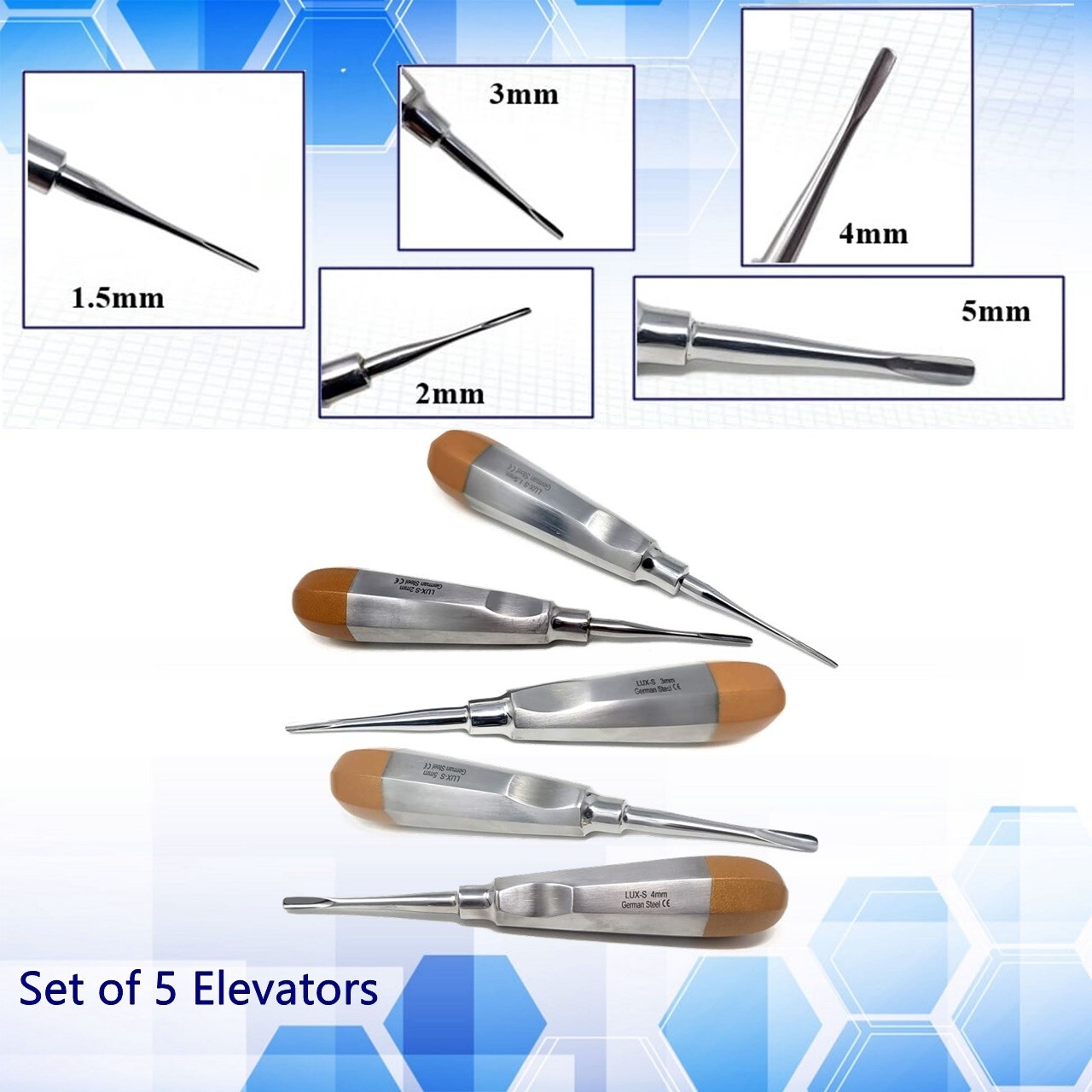 GERMAN 5 PCS CURVED DENTAL ROOT TIP EXTRACTION LUXATING ELEVATOR