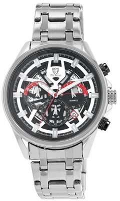 Pierrini Herrenuhr Edelstahlband Chronograph, Ø 44 mm, Silber, Butterflyschließe