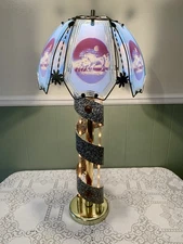 Vintage 1980 OK Lighting Unicorn 6 Glass Panel Lampshade 3 Way Table Lamp Light