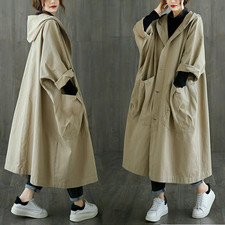 Women Winter Hoodie Long Jacket Casual Loose Cardigan Trench Coat Pocket Outwear
