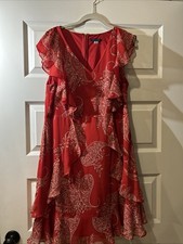 Tommy Hilfiger Red Paisley Handkerchief Women 14Ruffle Sleeve Flowy Midi Dress