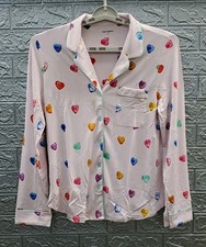 New Cozy Earth Bamboo Stretch Knit Classic Pajama Top Lilac Heart Print Sx XS