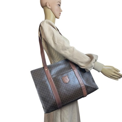 CELINE Macadam Monogram Large Shoulder Tote Bag PVC Leather Brown Made Italy M95