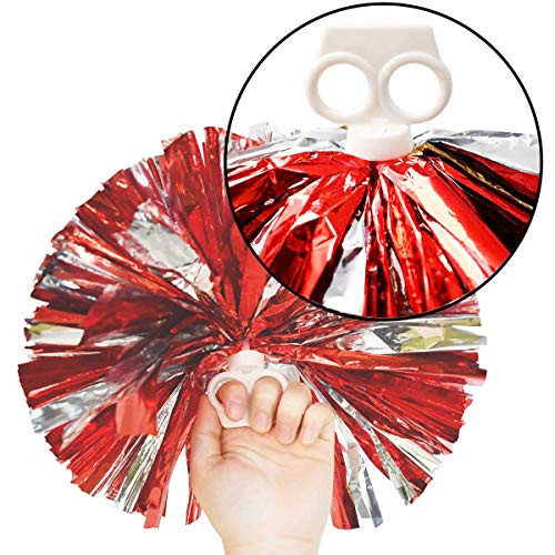 4 Pack (2 Pair) Metallic Foil Cheerleader Pom Poms & Plastic Ring Cheer Poms - Picture 6 of 8