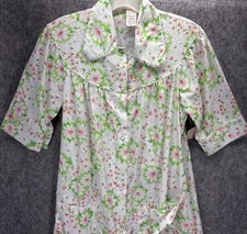 True Vintage 1970s Sears House Coat Dress Women's Small Mod Madmen Green Floral