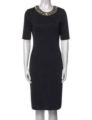 St. John Embellished Crystal Neckline Black Sheath Dress Size 6 USA #3