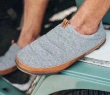 OluKai Mahana Men's Slip On Slippers Shoes Gray Textile Leather Trim Size 9