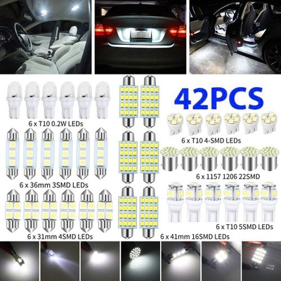#ad #ad 42PCS Car Interior White Combo LED Map Dome Door Trunk License Plate Light Bulbs $1.89