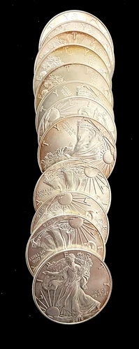1993-2019 American SILVER Eagles Uncirculated-Some Lightly Toned-12 Total