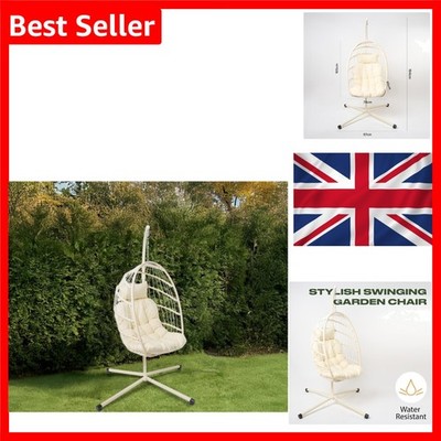 Rattan Egg Stuhl Creme Indoor Outdoor Schaukelsitz mit Ständer gepolstert