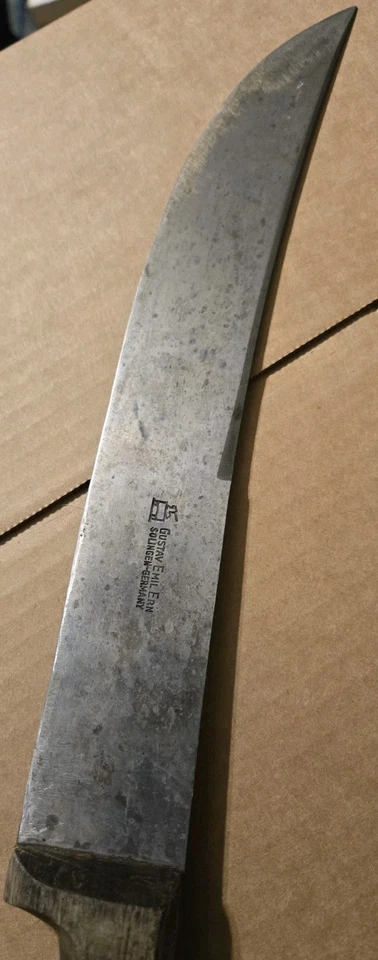 Cuchillo de carnicero grande de colección Gustav Emil Ern Solingen Alemania hoja de 10" Foto 3 de 4