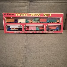 Vintage 10 Piece High-Way Set True To Scale Free Running Plastic Toy Trucks