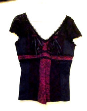 TRIPP CORSET Style Goth Black and Red Lace Top Zippered Size LARGE Y2K -Goth EMO