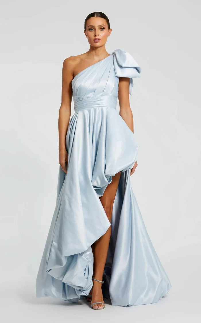 strapless open back dress Jovani 40475 - Long Satin Sheath Dress - Sleeveless, Side Cutouts, Cascading Sash, High Slit, Sweep Train 4 / Red