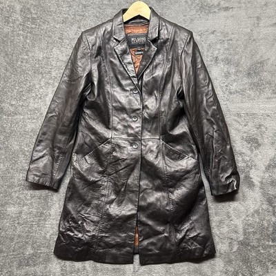 Vintage Wilsons Leather Pelle Studio Jacket Womens Large Black Leather Long Coat
