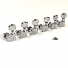 6 Lefty Genuine Fender CHROME Tuners Inline 2pin F Logo Non Staggered Left Hand