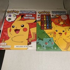 2 Pokemon Lot Brand New Color And Activity Book With Tattoos Crayons See Pics