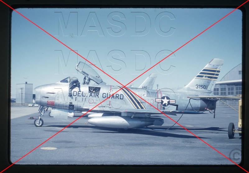A047 - 35mm Kodachrome Aircraft Slide - F-86H Sabre 53-1501 DEL AIR GUARD 1959