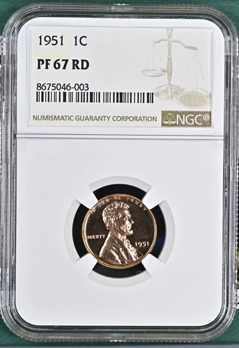 1951 Proof Lincoln Wheat Cent Penny NGC PF-67 RD -003