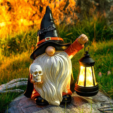 Halloween Gnome Decoration Garden Statues with Skull Solar Gnomes with LED Lante