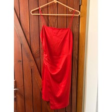 Zara Red Satin Ruched Mini Dress Spaghetti Strap Cocktail Party Women Size Small