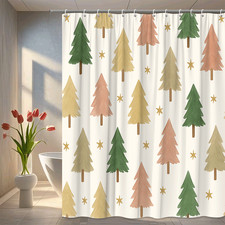 Whimsical Christmas Shower Curtain with Trees and Stars