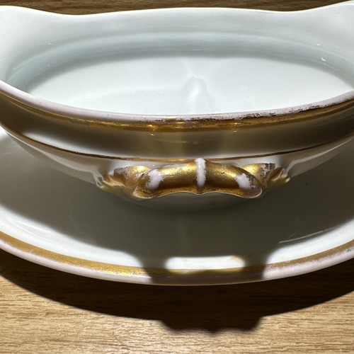 Schwarzburg Germany Gravy Boat - White with Gold Trim with Underplate NO Chips - Picture 7 of 10