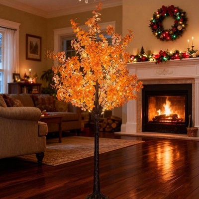 6FT 5-Leaf Lucky Tree Christmas Tree with Warm White Lights - 300 LEDs Weathe...