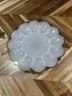 Anchor Hocking 1950s Fire King Milk Glass Deviled Egg Plate Dish 22K Gold Trim
