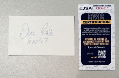 Donn Eisele Signed Autographed 3x5 Card w Apollo 7 Inscription JSA Cert NASA