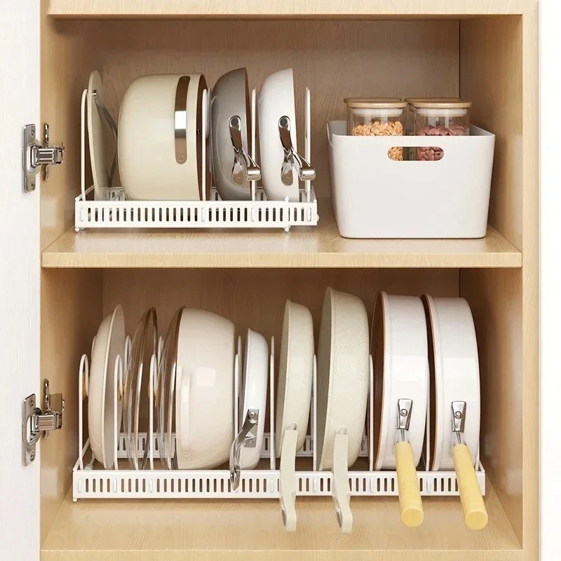 Pan Lid & Pot Organizer Rack – Expandable with 10 Dividers, White Kitchen Storag