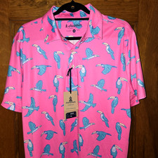 Chubbies Shirt Men's Medium Pink "Toucan Do It" Performance Polo 2.0