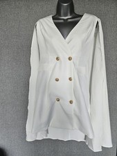 Missguided White Cape Blazer Dress UK 10 Gold Button Double Breasted Mini BNWT