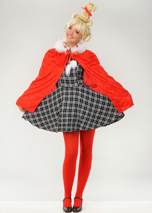 Adult Womens Deluxe Christmas Cindy Lou Style Costume with Wig
