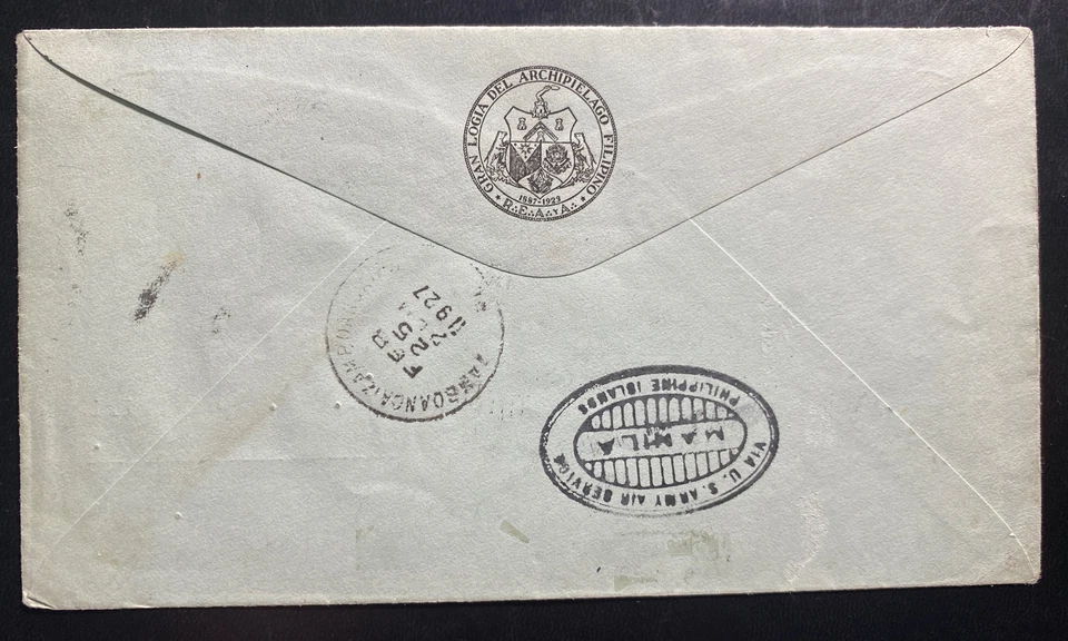 Cubierta de correo aéreo de Manila Filipinas 1927 a Zamboanga a través del servicio aéreo del ejército de Estados Unidos Foto 2 de 2