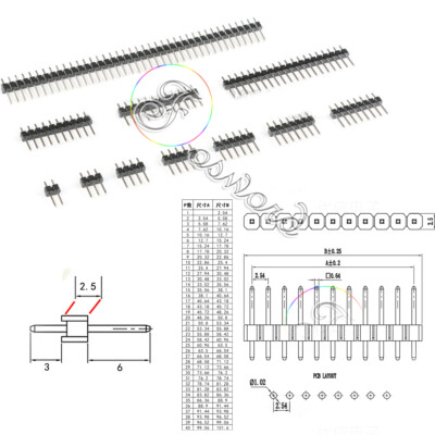 PCB Pin Header Breakable Connector Single Row Male 40 20 Pin 2.54mm 0.1'' Arduino