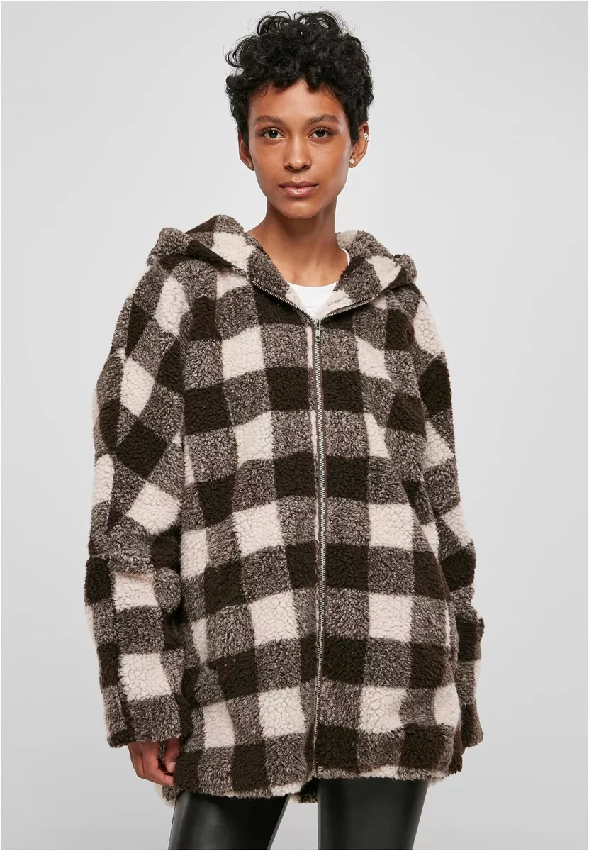 Urban Classics Jacket Sherpa Woman Hood Checked Oversize With | with eBay