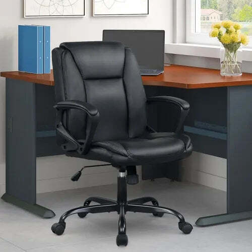 Ergonomic PU Leather Office Chair – Swivel Desk Chair w/ Lumbar Support - Picture 1 of 6