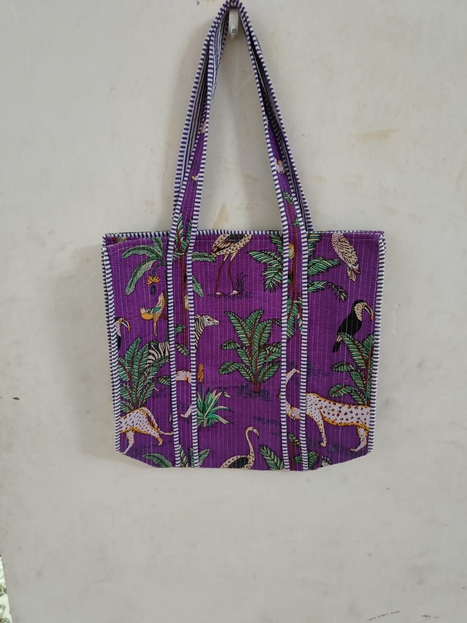 Bolsos de Mano Indios Acolchados Hechos a Mano Bloque de Algodón Bolso de Compras de Hombro Grande para Mujer