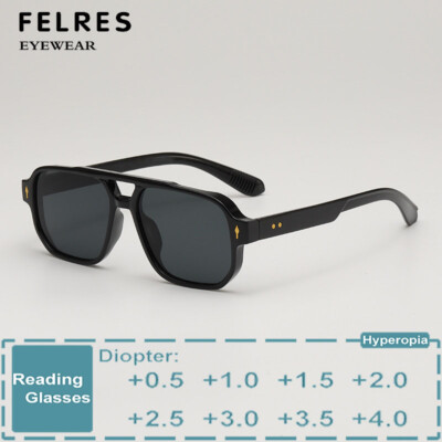 Unisex Oval Double Bridge Tinted Reading Glasses Fashion Outdoor Shade Glasses  