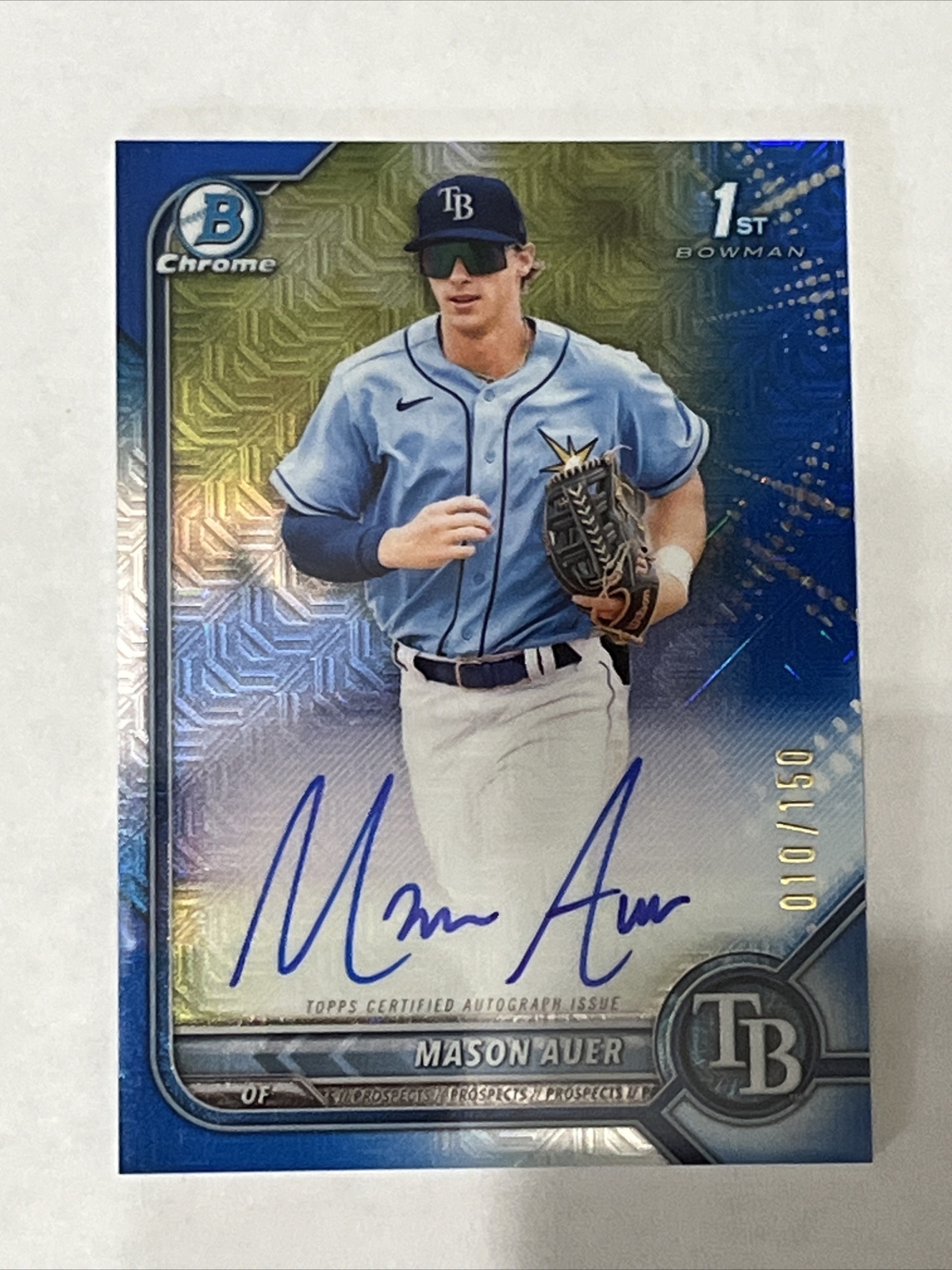 2022 Bowman Chrome 1st Auto MASON AUER Blue HTA /150 Rays Refractor SP RC Rookie