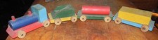 Vintage Painted Four Piece Wood Train Set Free Shipping