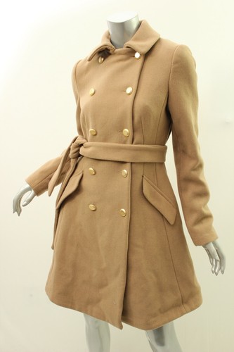 DKNY Camel Double Breasted Belted Wool Blend Coat 0 - Afbeelding 1 van 5